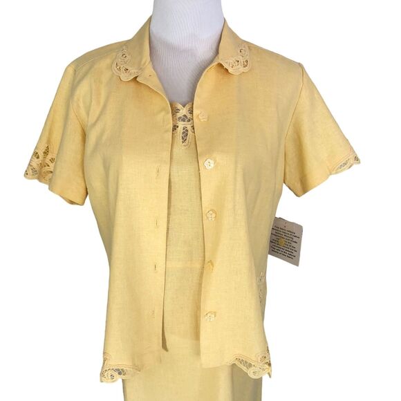 Erika Linen Midi Jacket Dress Button Front Jacket Blouse Eyelet Lace Trim - Picture 10 of 14